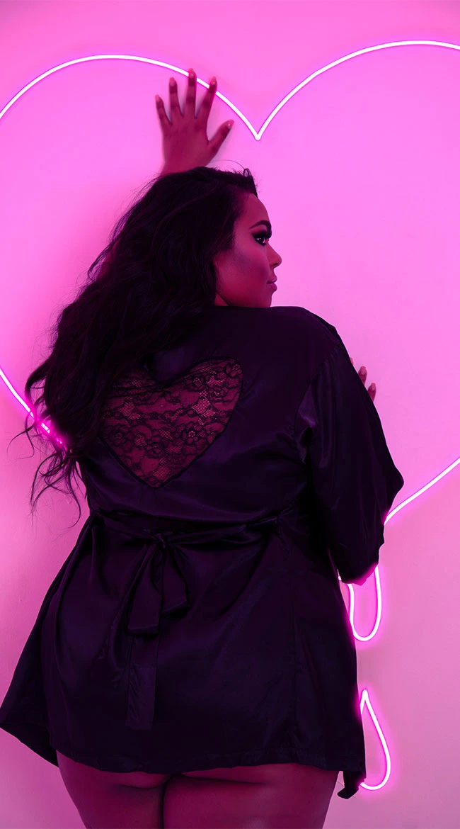 Be Wicked Plus Size Amora Heart Satin Robe 5 Be Wicked Plus Size Amora Heart Satin Robe - Image 3