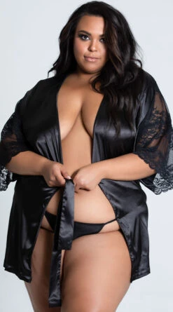 Be Wicked Plus Size Grace Kimono Robe -Lingerie Shop BW 1965X BLACK 2 PS12222020