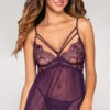 Dreamgirl Modern Vintage Babydoll Set -Lingerie Shop DG 12467 Plum Back Front 2022MARCH42936
