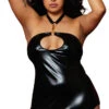 Dreamgirl Plus Size Spank Me Faux Leather Chemise Set -Lingerie Shop DG 12820X Black Front 2023MAY