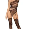 Dreamgirl Asymmetrical Fishnet And Strappy Bodystocking -Lingerie Shop DG 441 Black Front 2023MAY