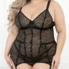 Plus Size Honeycomb Fetish Bustier Set -Lingerie Shop EC 37777X BLACK FS 2023MAY