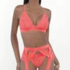 Neon Coral Gartered Bra Set -Lingerie Shop EC 72164 BL CORAL FS 2023MAY