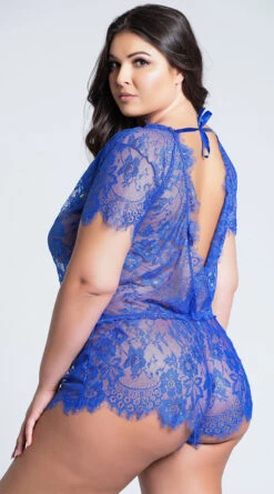 Plus Size Bold In Blue Eyelash Lace Romper 7 Plus Size Bold In Blue Eyelash Lace Romper -Lingerie Shop EM 7266X BLUE PS06272019 9