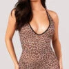Wild's Play Chemise -Lingerie Shop EM 8512 DEEP V HALTER SHEER CHEMISE ANIMAL PRINT 0917