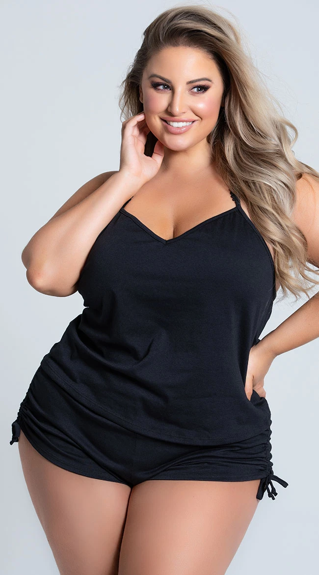 Plus Size Cut Corners Pajama Short Set 3 Plus Size Cut Corners Pajama Short Set