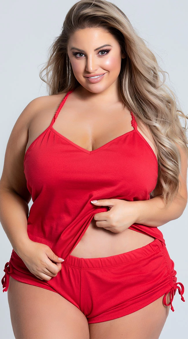 Plus Size Cut Corners Pajama Short Set 5 Plus Size Cut Corners Pajama Short Set - Image 3