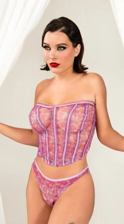 Yandy X Lana Rhoades Kiss Me Bustier Set -Lingerie Shop EY LNA 0015P LANA BUSTIER PANTY SET HEART PRINT 0818