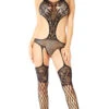 Fishnet Flower Bodystocking -Lingerie Shop GL 37539 BLAC F 2019APR16565