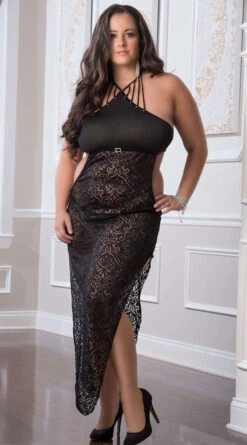 Plus Size Halter Lace Midi Dress 8 Plus Size Halter Lace Midi Dress -Lingerie Shop GW D1904PQ Black54151 2021MAR27610