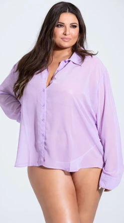 Plus Size French Cuffed Button Down Sleep Shirt 13 Plus Size French Cuffed Button Down Sleep Shirt -Lingerie Shop IL 7802X PURP 3 YANDY PS03242021