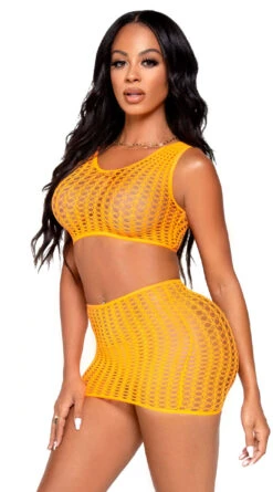 LEG AVENUE Neon Crochet Crop Top And Skirt Set -Lingerie Shop LA 81651 004 030 2022APR47820