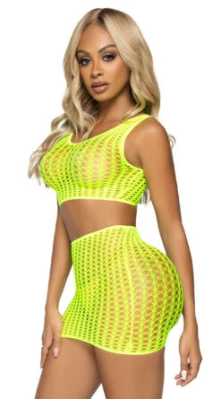 LEG AVENUE Neon Crochet Crop Top And Skirt Set -Lingerie Shop LA 81651 004 033 2022APR47820