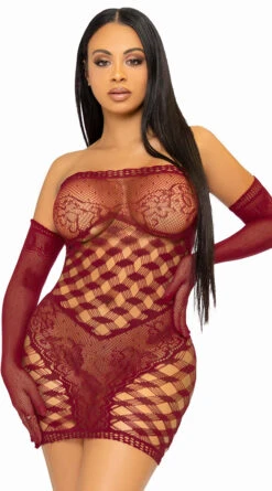 LEG AVENUE Netted Tube Dress And Gloves Set -Lingerie Shop LA 86136 001 0362022SEPT53496