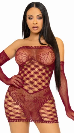LEG AVENUE Netted Tube Dress And Gloves Set -Lingerie Shop LA 86136 003 0362022SEPT53496