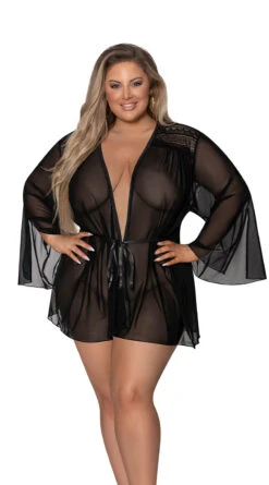 Mesh And Multi-Net Short Robe -Lingerie Shop MS M288 BLK 2022JUNE50296 2