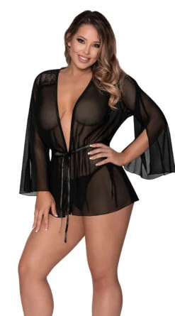 Mesh And Multi-Net Short Robe -Lingerie Shop MS M288 BLK 2022JUNE50296