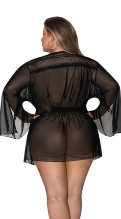 Mesh And Multi-Net Short Robe -Lingerie Shop MS M288 BLK Back 2022JUNE50296 2