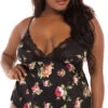 Plus Size Reina Floral PJ Short Set 2 Plus Size Reina Floral PJ Short Set -Lingerie Shop OL 40 10731X BK100 FRONT BA