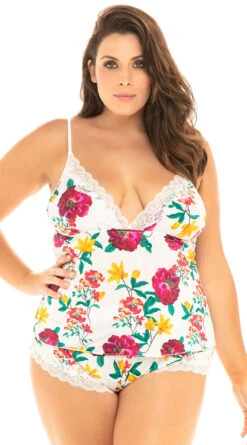 Plus Size Reina Floral PJ Short Set 8 Plus Size Reina Floral PJ Short Set -Lingerie Shop OL 40 10731X WH104BWH FRONT HR 2021APR31866