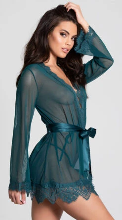 Yandy Eyelash Lace Robe Set -Lingerie Shop OL 94 11136 TEAL 6 PS06232020