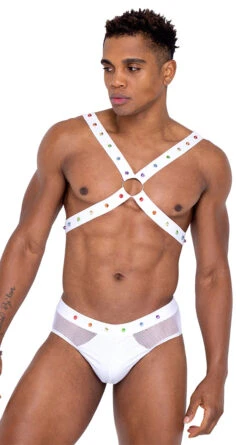 Roma Men's Studded Vinyl And Fishnet Briefs -Lingerie Shop RM 6336 Wht SHORTS 2023APRIL