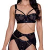 Roma Studs & Kisses Bra And Garter Set 2 Roma Studs & Kisses Bra And Garter Set -Lingerie Shop RM LI601 Black APR2023