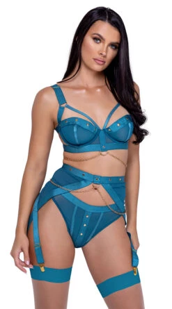 Roma Studs & Kisses Bra And Garter Set 11 Roma Studs & Kisses Bra And Garter Set -Lingerie Shop RM LI601 Teal 2 APR2023