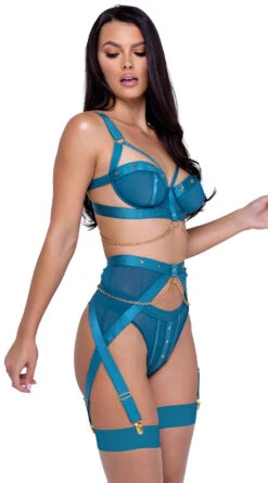 Roma Studs & Kisses Bra And Garter Set 10 Roma Studs & Kisses Bra And Garter Set -Lingerie Shop RM LI601 Teal APR2023