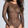 Rene Rofe Polka Doll Long Sleeve Bodysuit 1 Rene Rofe Polka Doll Long Sleeve Bodysuit -Lingerie Shop RR 306295 BLK BLACK 2 PS11032020 Edit