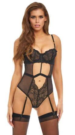 Rene Rofe Stay The Night Garter Teddy -Lingerie Shop RR 308797 BLK FRONT 1 2023MAY