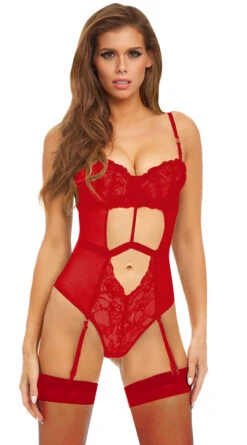 Rene Rofe Stay The Night Garter Teddy -Lingerie Shop RR 308797 RED Front 2023MAY