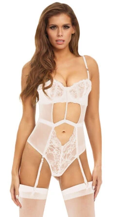 Rene Rofe Stay The Night Garter Teddy -Lingerie Shop RR 308797 WHT FRONT 2023MAY