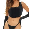 Rene Rofe Velvet Cropped Corset Set -Lingerie Shop RR 338817 BLK FRONT 2 2023MAY