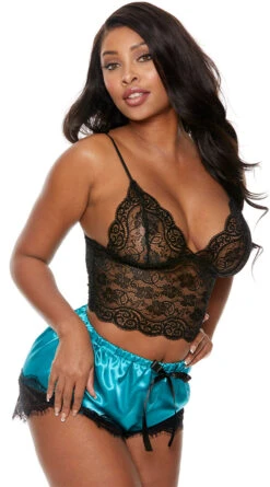 Flirty Satin And Lace Short Set