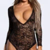 Floral Lace Long Sleeve Teddy 2 Floral Lace Long Sleeve Teddy -Lingerie Shop ST 10663P BLK 3 YANDY PS11082021 Edit