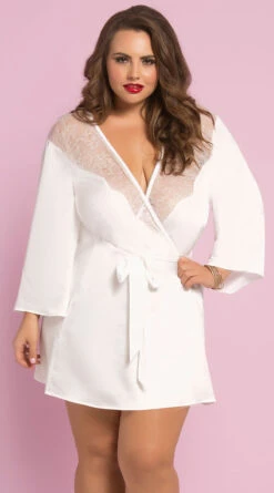 Plus Size Toast Of The Town Satin Robe 11 Plus Size Toast Of The Town Satin Robe -Lingerie Shop ST 10695X WHITE F