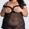 Plus Size Femme Fatale Babydoll Set 1 Plus Size Femme Fatale Babydoll Set -Lingerie Shop ST 10972X BLACK 1 PS12212020