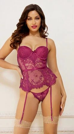 Exquisite Eyelash Lace Bustier Set 12 Exquisite Eyelash Lace Bustier Set -Lingerie Shop ST 11318 WINE F 2022MAY48381
