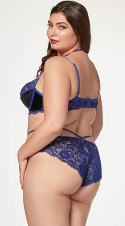 Plus Size Opulent Satin And Lace Bra Set -Lingerie Shop ST 11481X BLUEBLACK B 2023MAY