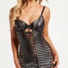 Faux Leather Lace-Up Chemise Set 1 Faux Leather Lace-Up Chemise Set -Lingerie Shop ST 11492 BLACK F 2023MAY