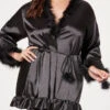 Plus Size Fuzzy Silk Short Robe 1 Plus Size Fuzzy Silk Short Robe -Lingerie Shop ST 11507X BLACK F 2023MAY