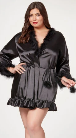 Plus Size Fuzzy Silk Short Robe