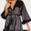 Fuzzy Silk Short Robe 1 Fuzzy Silk Short Robe -Lingerie Shop ST 11507 BLACK F 2023MAY