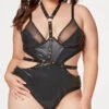 Plus Size Faux Leather And Mesh Teddy And Harness Set -Lingerie Shop ST 11524X BLACK F 2023MAY