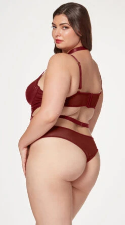 Plus Size Faux Leather And Mesh Teddy And Harness Set -Lingerie Shop ST 11524X WINE B 2023MAY