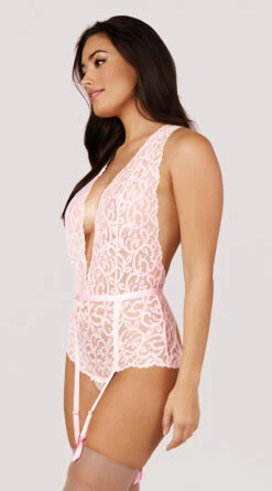 Yandy Perfect Paisley Lace Teddy -Lingerie Shop YO 52 11424 LACE TEDDY GARTER LOW CUT PINK 2905