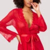 Yandy Eyelash Lace Robe Set -Lingerie Shop YO 94 11136 LACE MESH ROBE BOW RED 2413