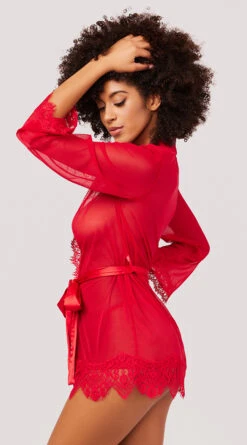 Yandy Eyelash Lace Robe Set 7 Yandy Eyelash Lace Robe Set -Lingerie Shop YO 94 11136 LACE MESH ROBE BOW RED 2430