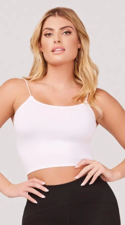 Seamless Cropped Tank Top -Lingerie Shop YT SML617 SEAMLESS SKINNY STRAP CROPPED CAMI WHITE 1176 WEBSIZE